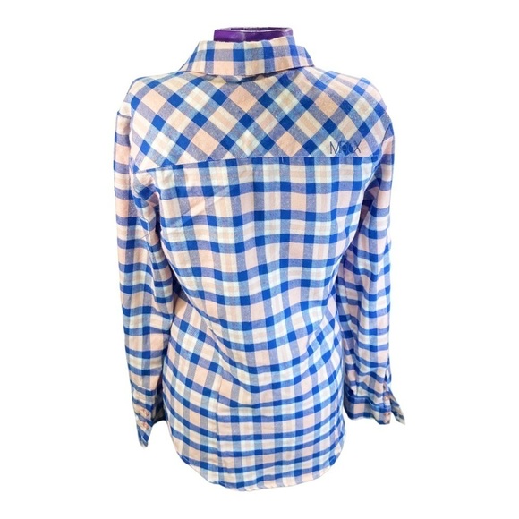 Matix blue tan plaid flannel button up women's shirt S - Picture 2 of 11